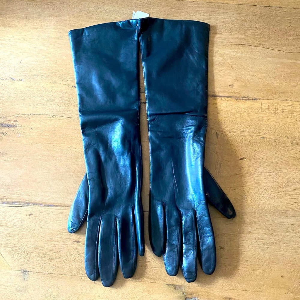 NWT Vintage Long Black Leather Gloves by Superb